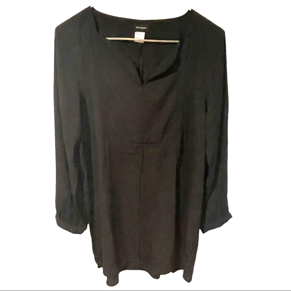 Artizara Womens‎ Size 3X Black Plus Size Modest Pleated V Neck Tunic Top NEW